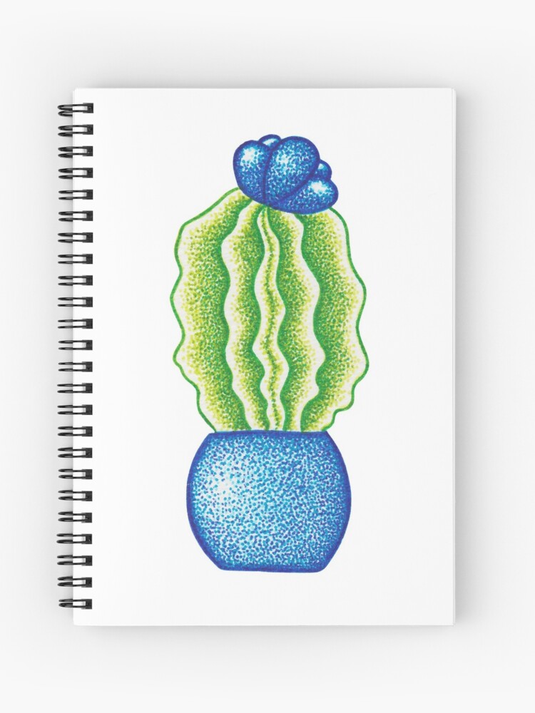 Cuaderno de espiral «Dibujo de flor de cactus en verde y azul, pintura de  puntillismo» de MitoP | Redbubble