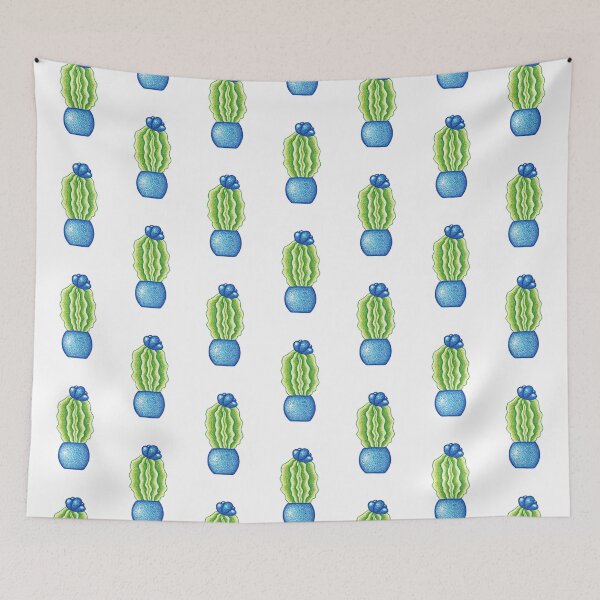 Item preview, Cactus flower drawing in green and blue, pointillism painting designed and sold by MitoP.