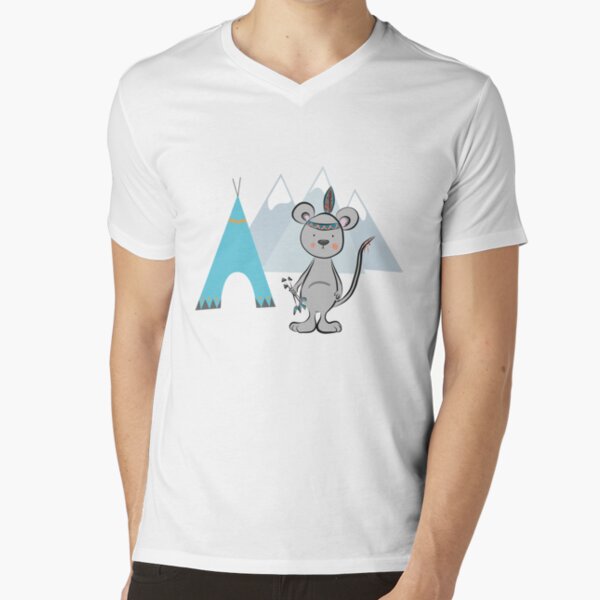 Indianer Maus T-Shirt mit V-Ausschnitt