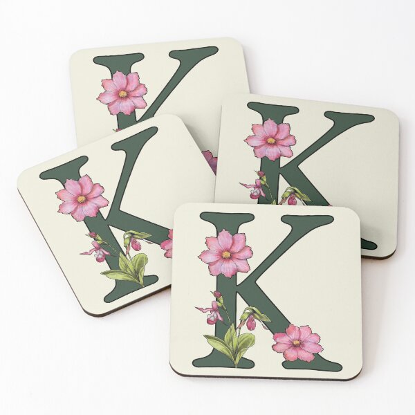 Item preview, Letter K, Initial, Monogram, Alphabet Letter, Flowers, Ladyslipper, Cosmos, Pink designed and sold by JoyfulWhimsy.