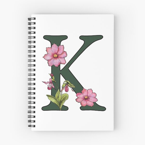 Item preview, Letter K, Initial, Monogram, Alphabet Letter, Flowers, Ladyslipper, Cosmos, Pink designed and sold by JoyfulWhimsy.