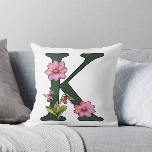 Item preview, Letter K, Initial, Monogram, Alphabet Letter, Flowers, Ladyslipper, Cosmos, Pink designed and sold by JoyfulWhimsy.