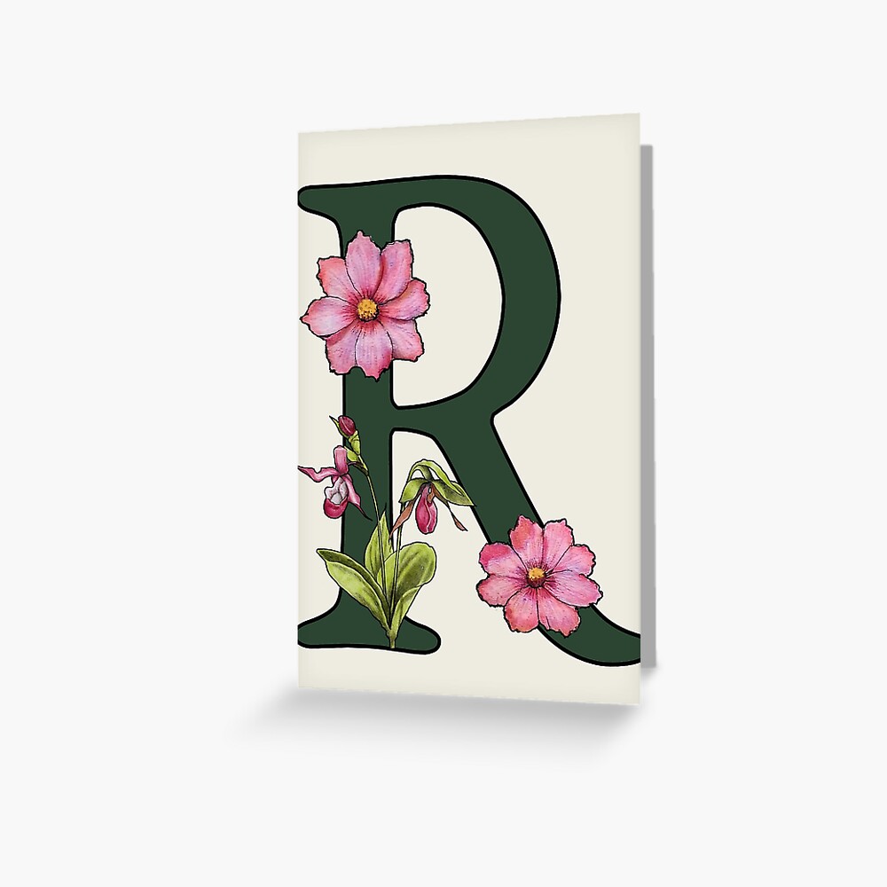 Vintage Flower Letter R Monogram Initial Instant Download 