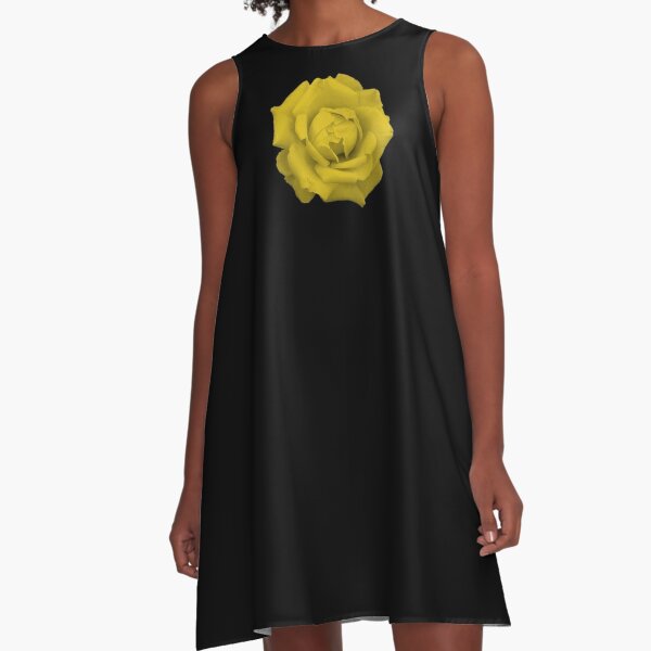 black dress with yellow roses
