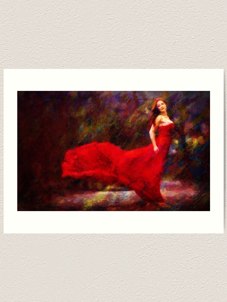 Artistic Woman In Red Dress Painting Impressionism