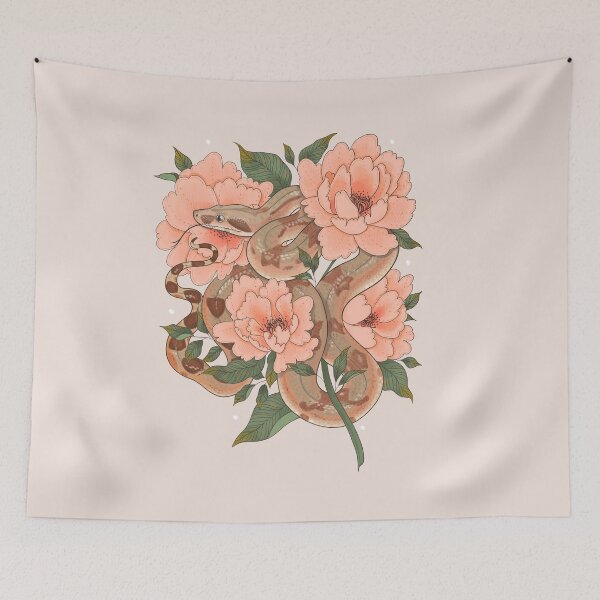 Item preview, Peaches the Boa constrictor with Peonies designed and sold by Paige Penrose.