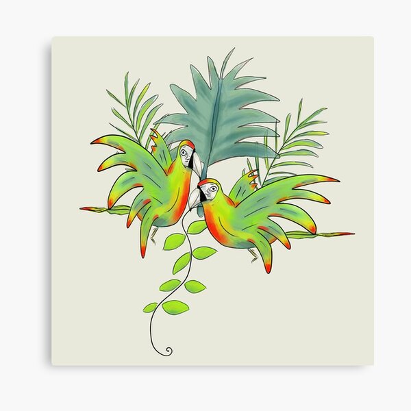 Parrots and Palm Leaves Canvas Print
