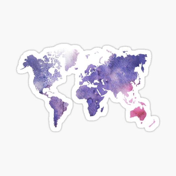 Purple Watercolor World Map Sticker