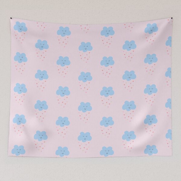 Artikelvorschau, rosa Regenwolke mit Herzen / kawaii Regenwolke entworfen und verkauft von Durhamdoodles.