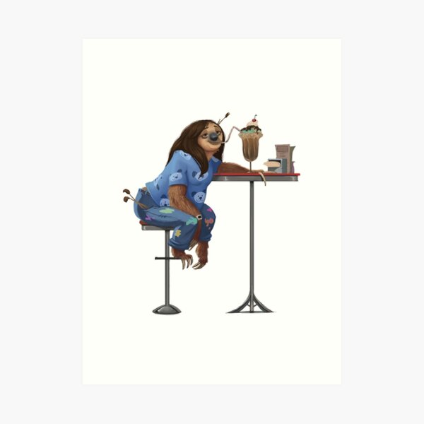 Just a Sloth and Her Chocolate Shake Art Print