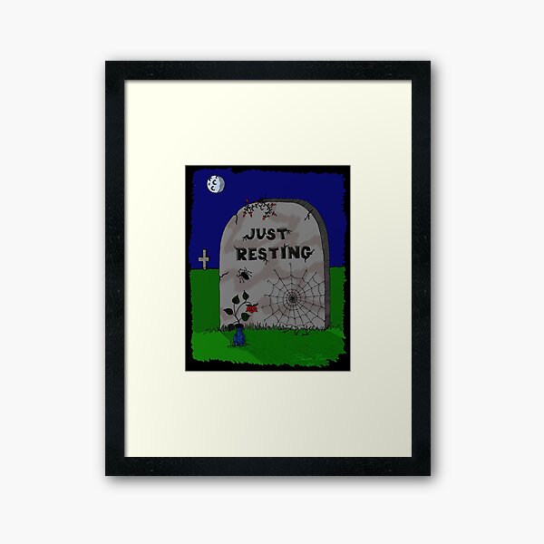 Goth Halloween Night Spider Web Tombstone Framed Art Print