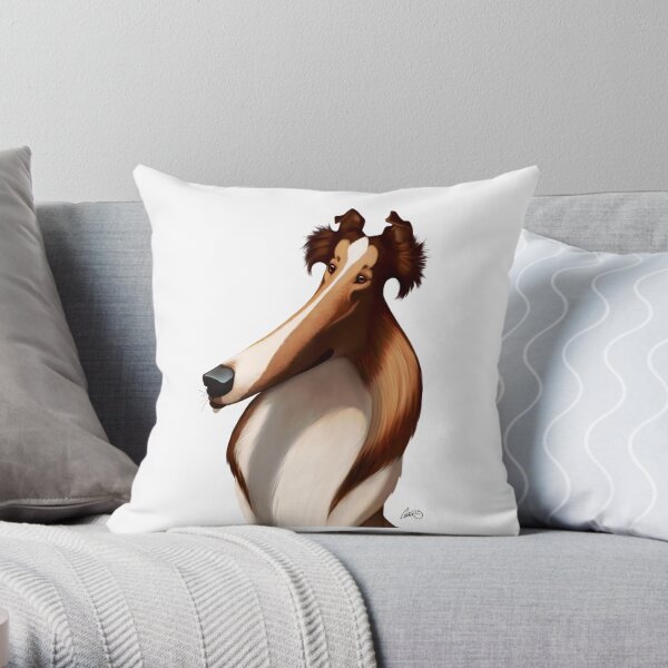Rough Collie Caricature Throw Pillow