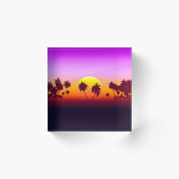 Palm Trees Sunset Acrylic Block