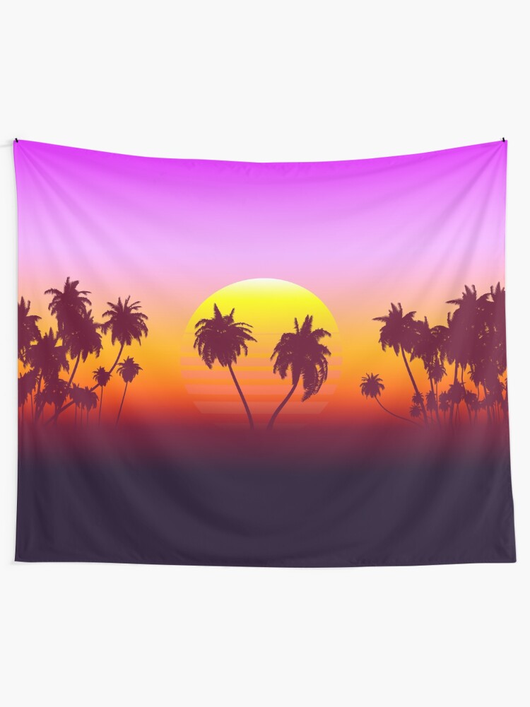 Alternate view of Palm Trees Sunset Tapestry