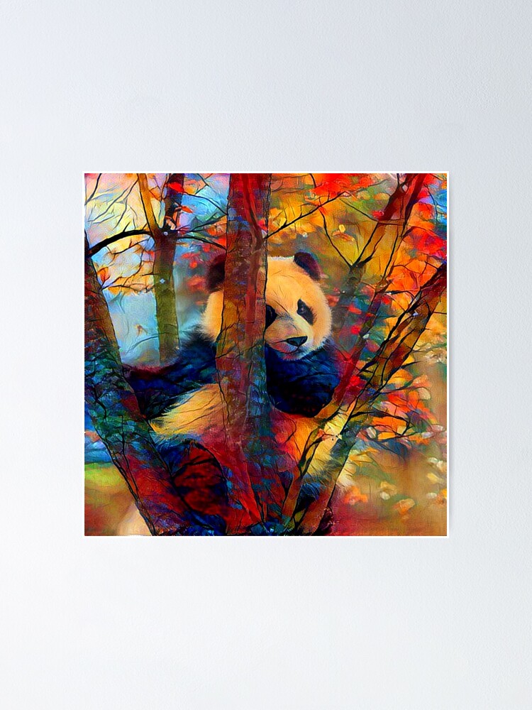 Panda At Autumn Sunset Poster For Sale By Alyxandre Redbubble