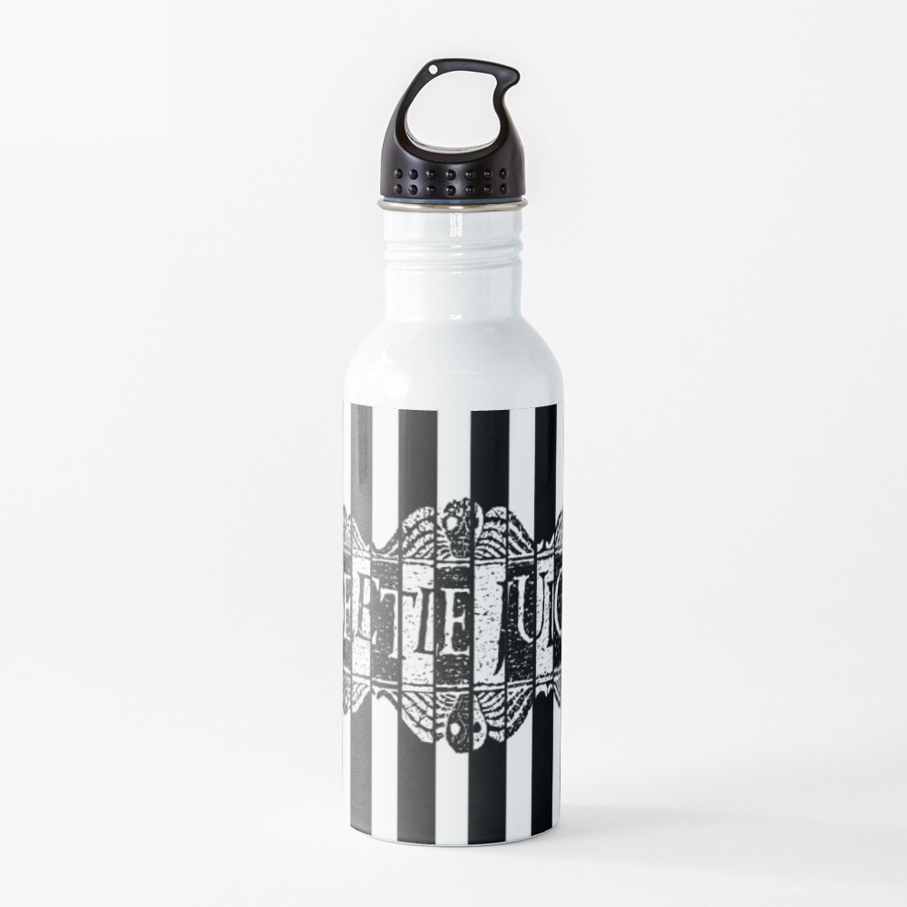 Black and White Beetlejuice Wallpaper Water Bottle