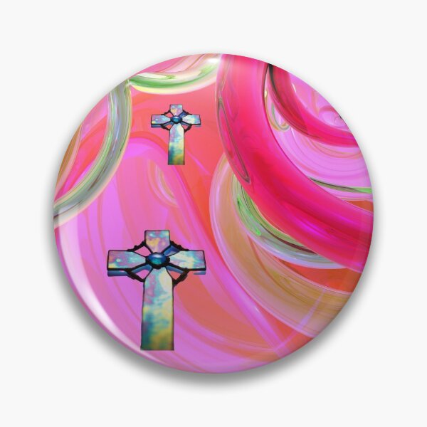 Item preview, Pretty pink red Psychedelic pattern with 3 Crosses designed and sold by Taffyc.