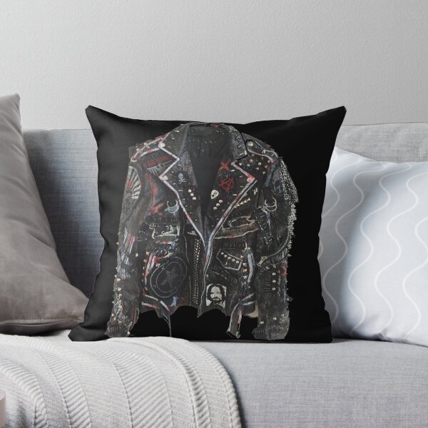 Fashionable leather jacket of hippies or punk Throw Pillow