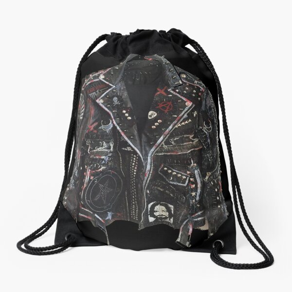 Fashionable leather jacket of hippies or punk Drawstring Bag