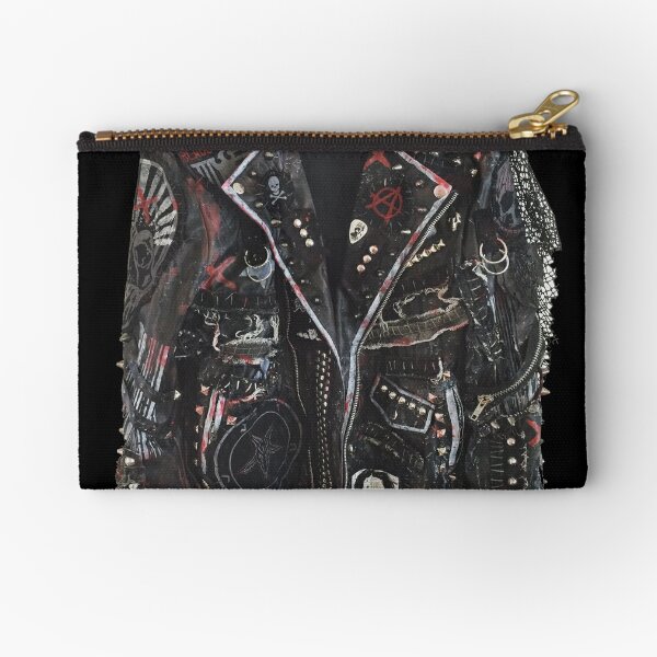 Fashionable leather jacket of hippies or punk Zipper Pouch