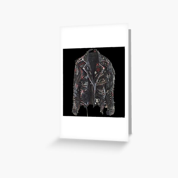 Fashionable leather jacket of hippies or punk Greeting Card