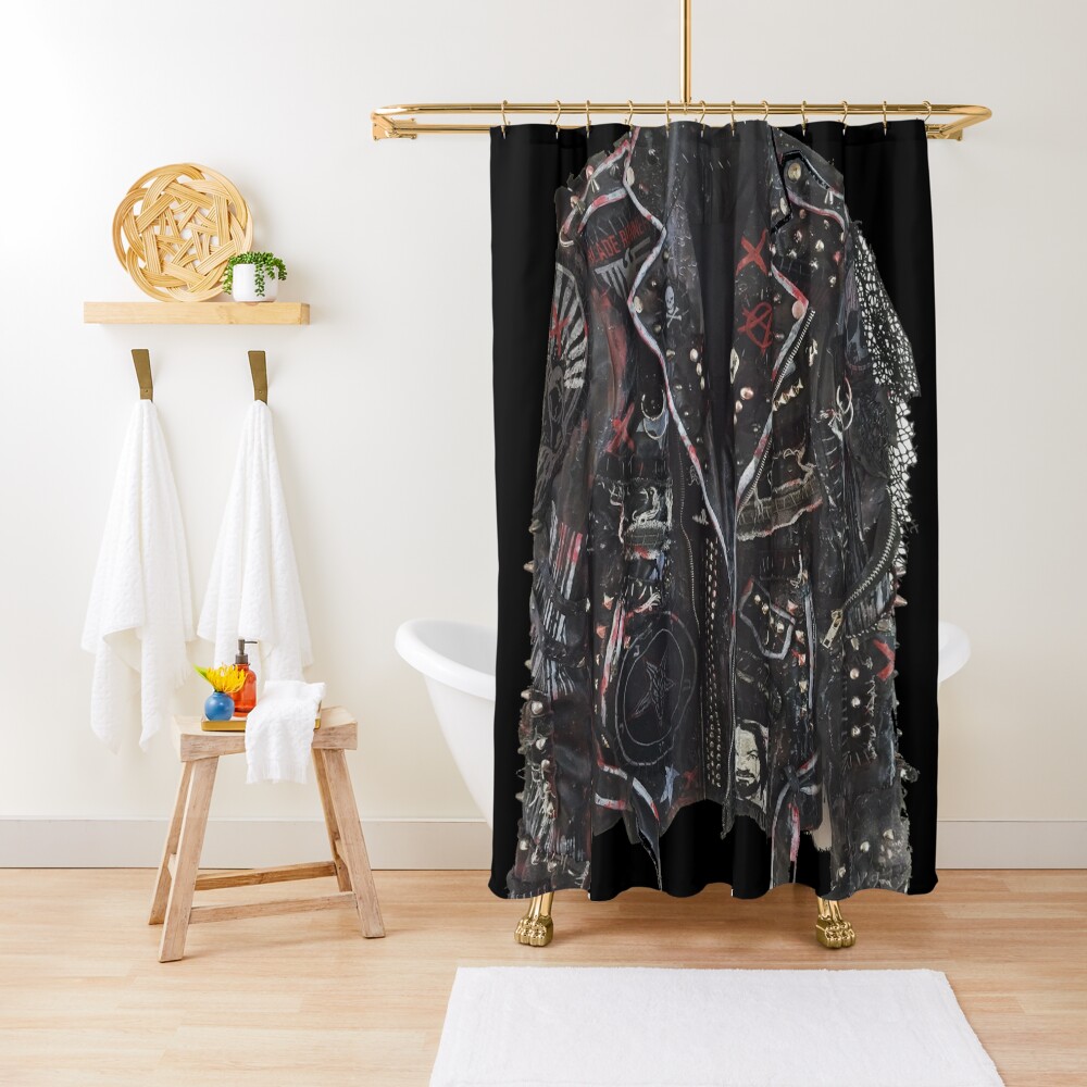 Fashionable leather jacket of hippies or punk Shower Curtain