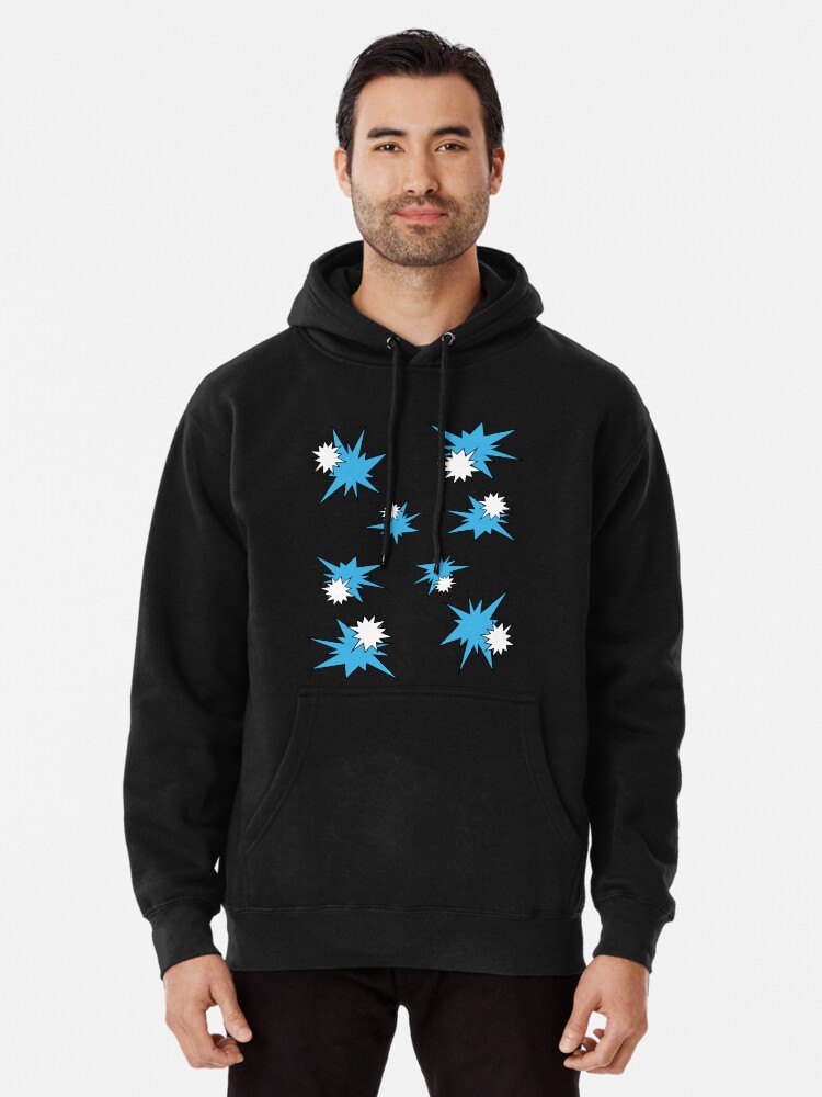 blue hoodie with white stars