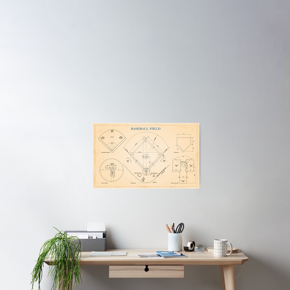 Baseball Field (Old blue grid) - English Poster
