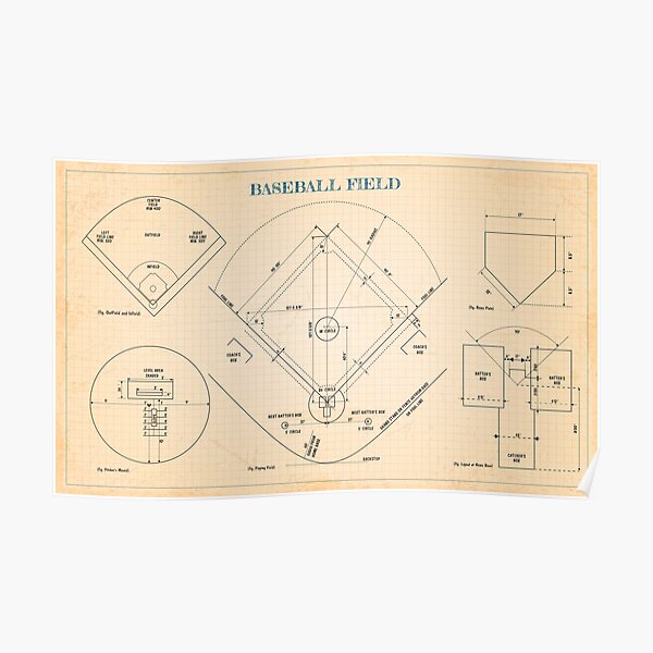 Baseball Field (Old blue grid) - English Poster