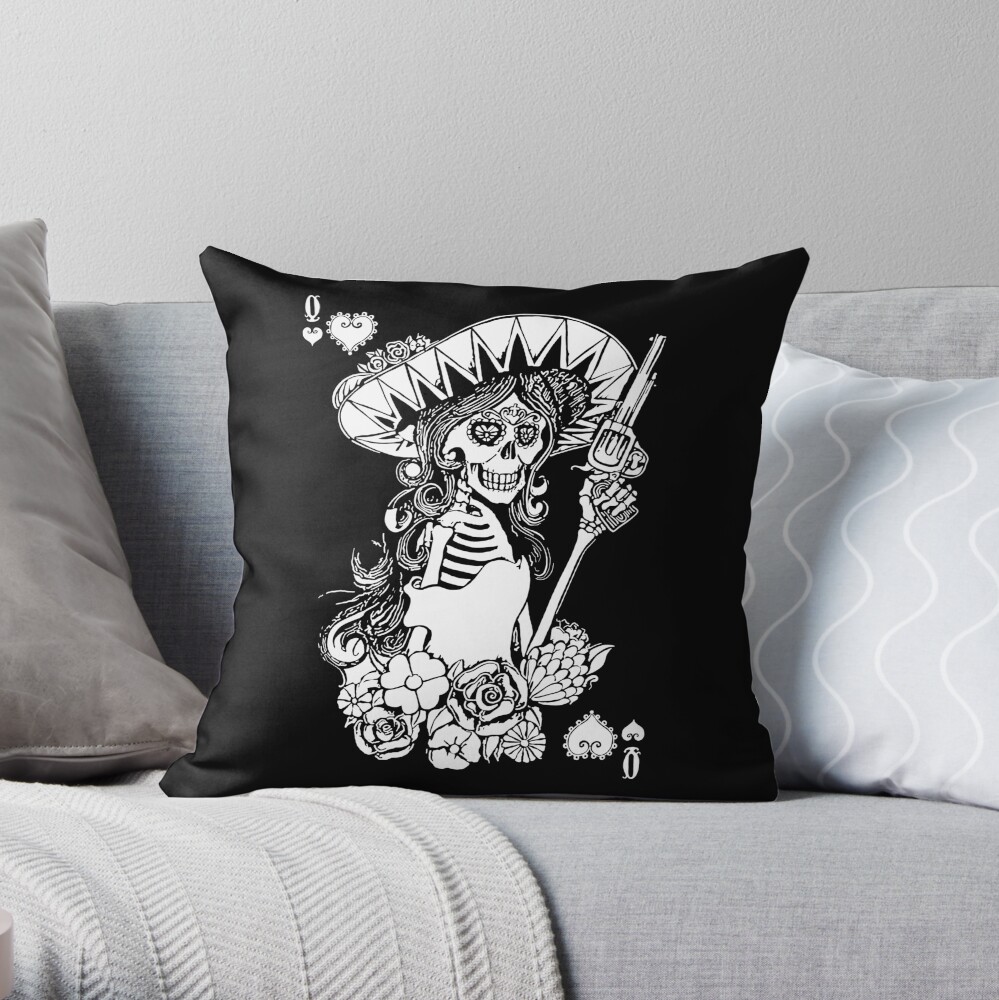 Day of the Dead Queen of Hearts Throw Pillow