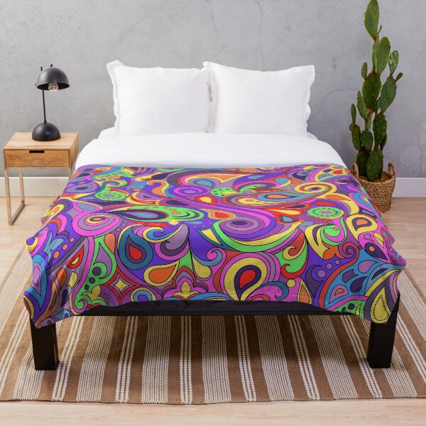 Groovy Psychedelic Hippy Paisley Pattern Throw Blanket