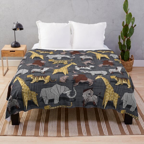 Item preview, Origami animalier // charcoal linen texture background yellow giraffes designed and sold by SelmaCardoso.