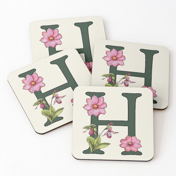 Item preview, Letter H, Initial, Monogram, Alphabet Letter, Flowers, Ladyslipper, Cosmos, Pink designed and sold by JoyfulWhimsy.