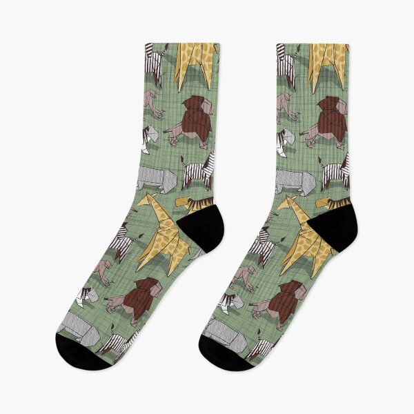 Item preview, Origami animalier // sage green linen texture background yellow giraffes designed and sold by SelmaCardoso.