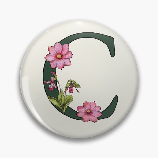 Item preview, Letter C, Initial, Monogram, Alphabet Letter, Flowers, Ladyslipper, Cosmos, Pink designed and sold by JoyfulWhimsy.