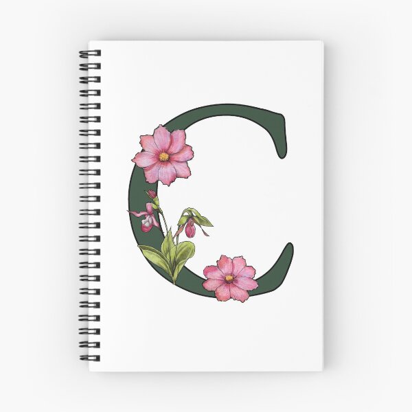 Item preview, Letter C, Initial, Monogram, Alphabet Letter, Flowers, Ladyslipper, Cosmos, Pink designed and sold by JoyfulWhimsy.