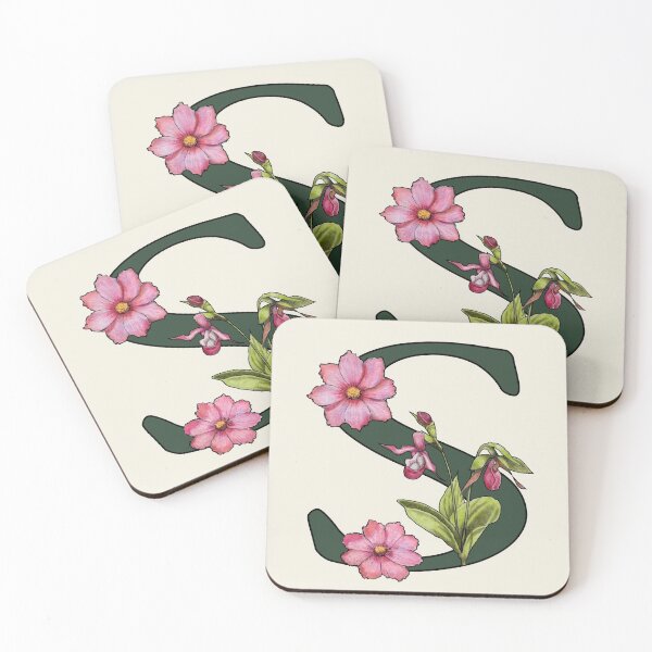 Item preview, Letter S, Initial, Monogram, Alphabet Letter, Flowers, Ladyslipper, Cosmos, Pink designed and sold by JoyfulWhimsy.