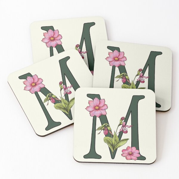 Item preview, Letter M, Initial, Monogram, Alphabet Letter, Flowers, Ladyslipper, Cosmos, Pink designed and sold by JoyfulWhimsy.
