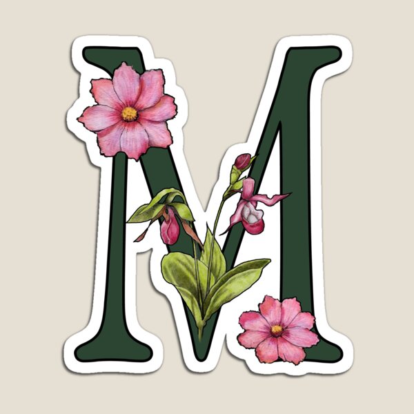 Item preview, Letter M, Initial, Monogram, Alphabet Letter, Flowers, Ladyslipper, Cosmos, Pink designed and sold by JoyfulWhimsy.