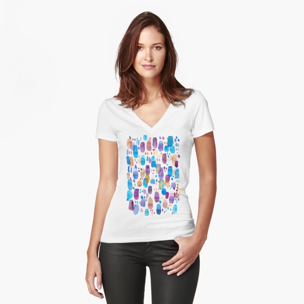 Watercolors blue and purple strokes Fitted V-Neck T-Shirt