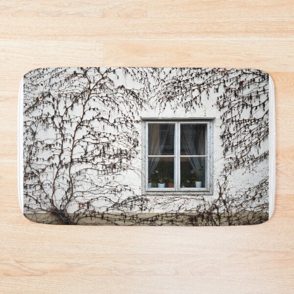 Item preview, wall with old wooden window and creeper plant designed and sold by goceris.