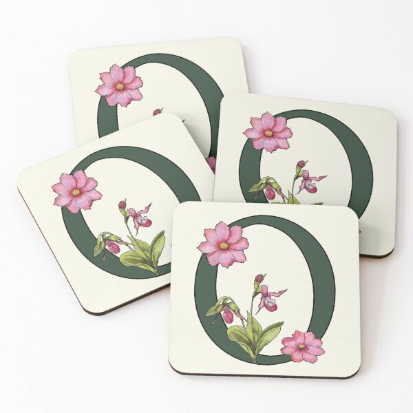 Item preview, Letter 0, Initial, Monogram, Alphabet Letter, Flowers, Ladyslipper, Cosmos, Pink designed and sold by JoyfulWhimsy.