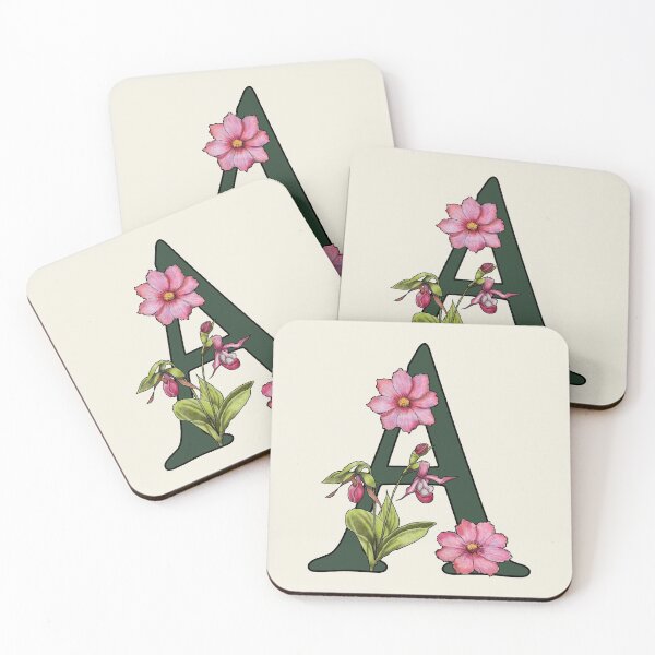 Item preview, Letter A, Initial, Monogram, Alphabet Letter, Flowers, Ladyslipper, Cosmos, Pink designed and sold by JoyfulWhimsy.