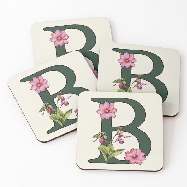 Item preview, Letter B, Initial, Monogram, Alphabet Letter, Flowers, Ladyslipper, Cosmos, Pink designed and sold by JoyfulWhimsy.