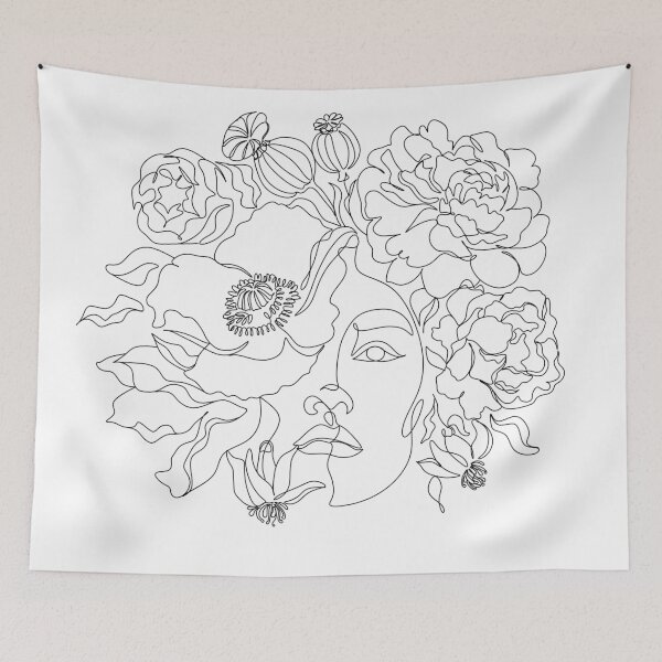 Item preview, Art line flower pretty woman face with flowers  vector drawing. Portrait minimalistic style. Botanical print.. Modern continuous line art. Bloom print.  designed and sold by OneLinePrint.