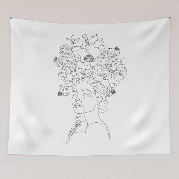 Item preview, Woman with flowers line drawing. Minimalist art. Line art. Line logo. Florist shop. Girl with flowers illustration.  designed and sold by OneLinePrint.