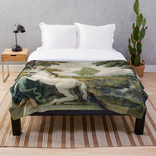 THE MAIDEN AND THE UNICORN IN LANDSCAPE Throw Blanket