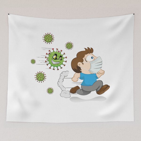 Item preview, Cartoon Yuyu person with mask running scared of a virus corona. Ideal for educational and institutional matters designed and sold by LucianoCosmo.