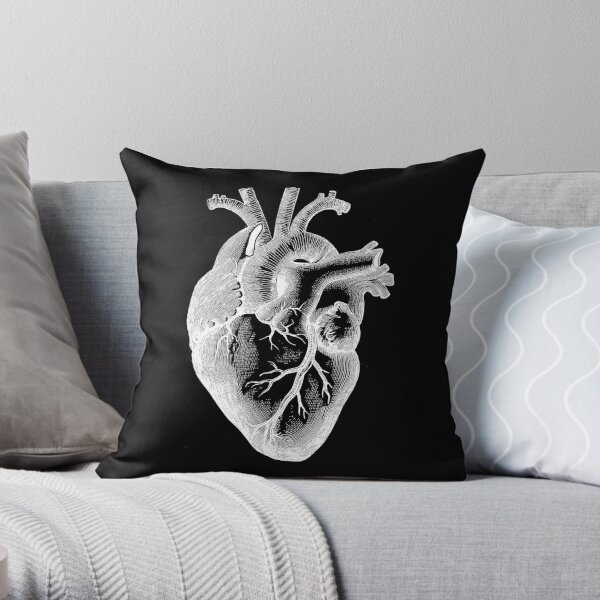 Anatomical Heart - White Outline Throw Pillow