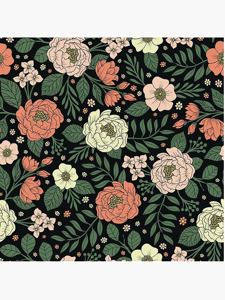Thumbnail 4 of 4, Pillow, Peach, Green & Coral Floral Pattern designed and sold by somecallmebeth.